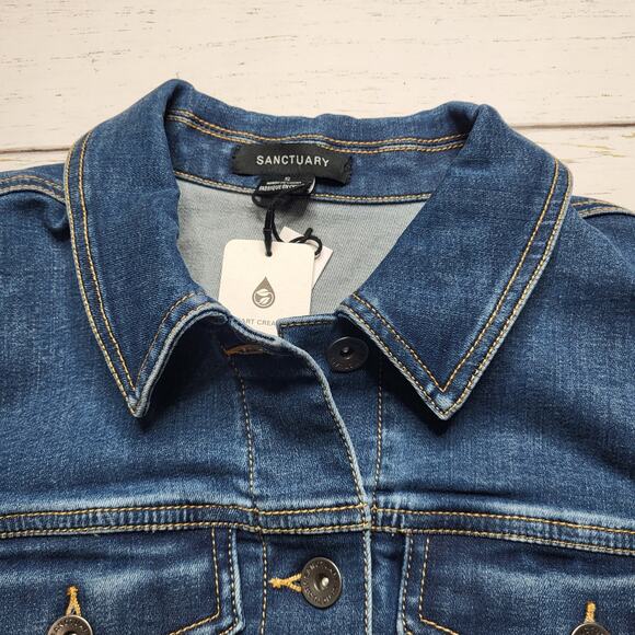 Sanctuary Denim Jean Mini Dress Point Collar Long Sleeve Button Down Small - Picture 4 of 8